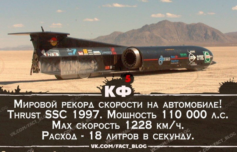 Thrust SSC (1228 км/ч ).