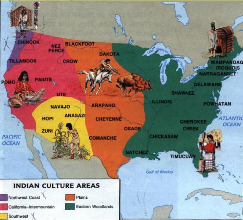 Карта племен индейцев Северной Америки