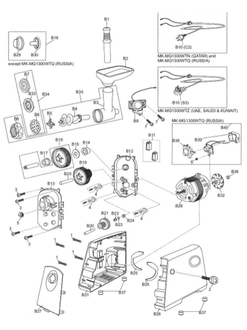 Схема электрическая мясорубки MG 22b