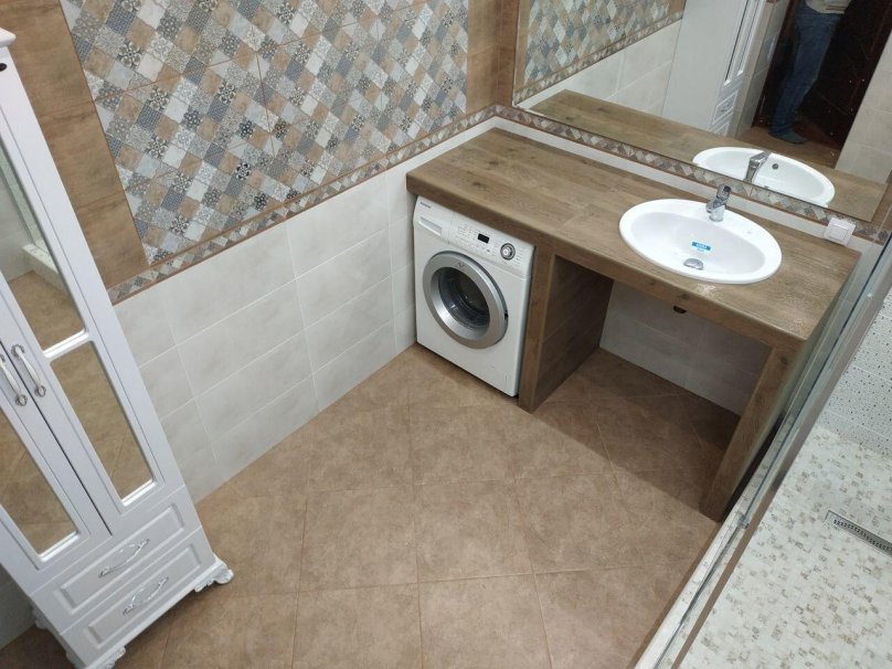 Столешница из керамогранита в ванную под раковину и стиральную