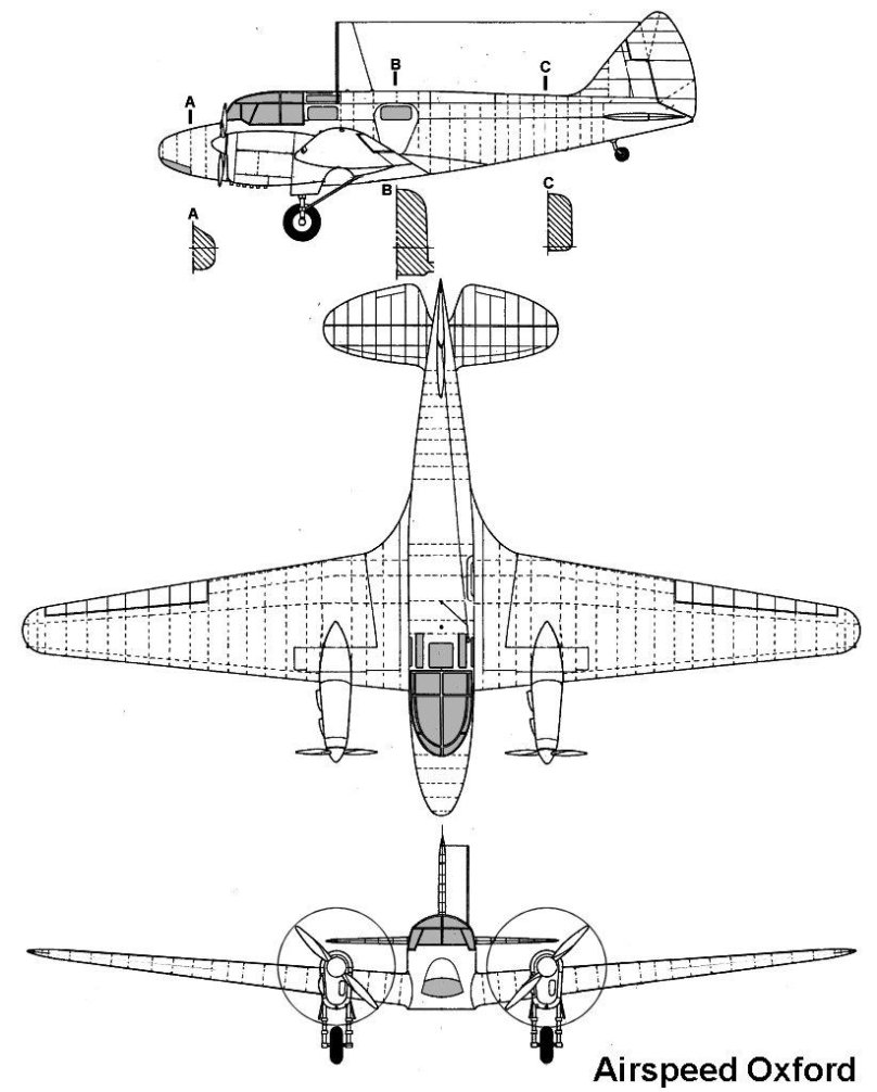 Чертежи Airspeed as.10 "Oxford", тренировочный самолет
