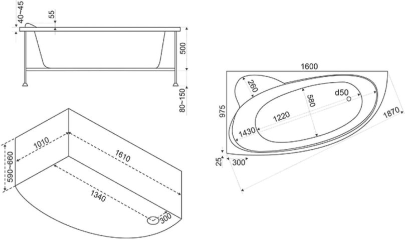 Ванна Алегра 1500х900 левая