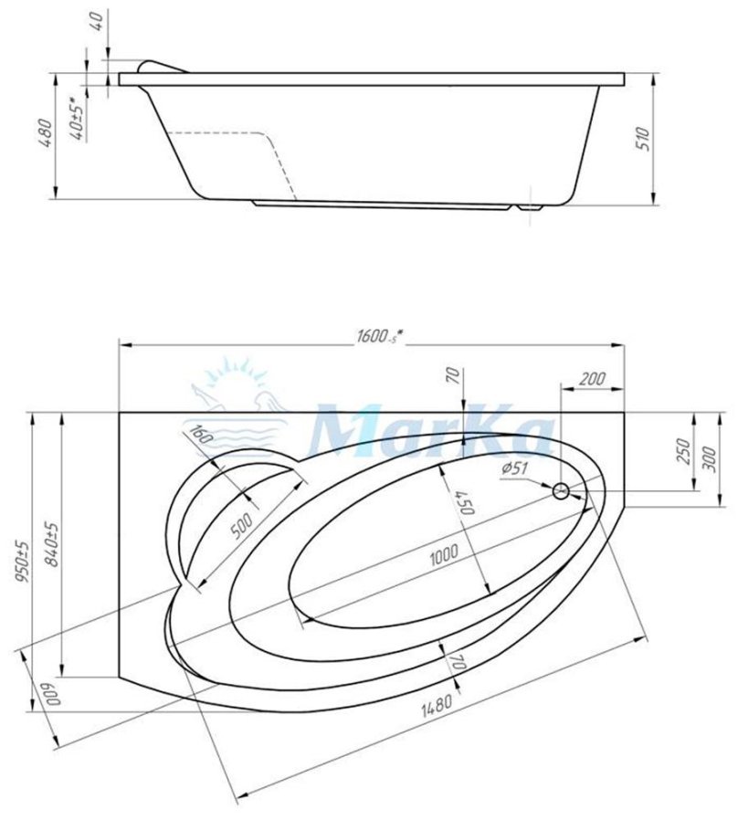 Акриловая ванна Bellsan Грета 148х90 r