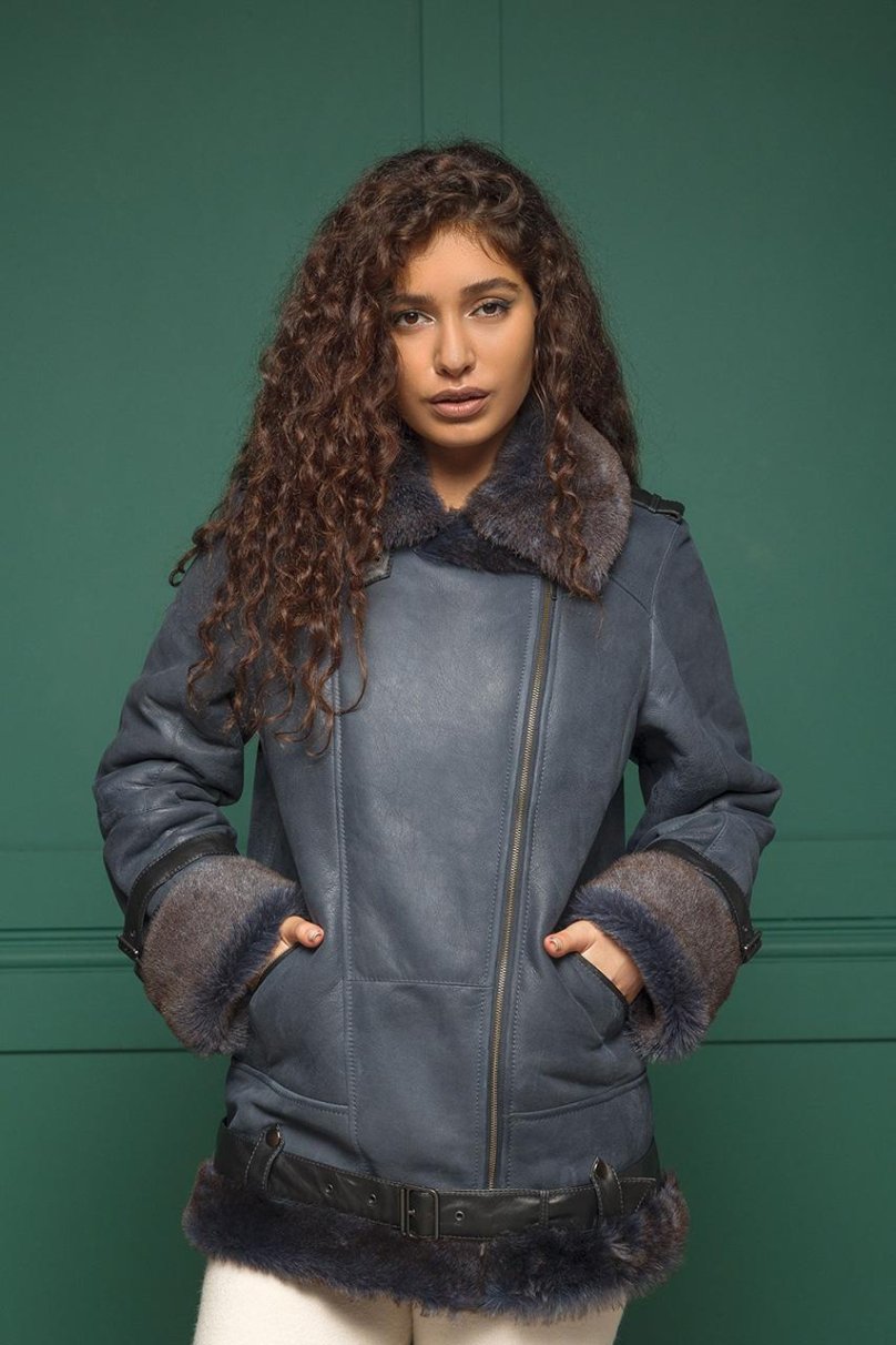 Серая дубленка Авиатор