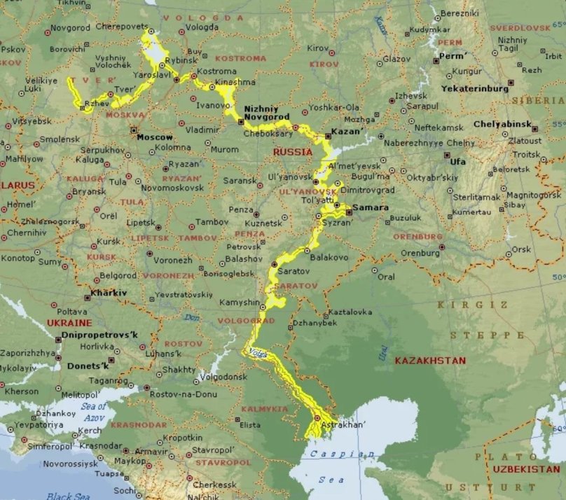 Река Волга на карте