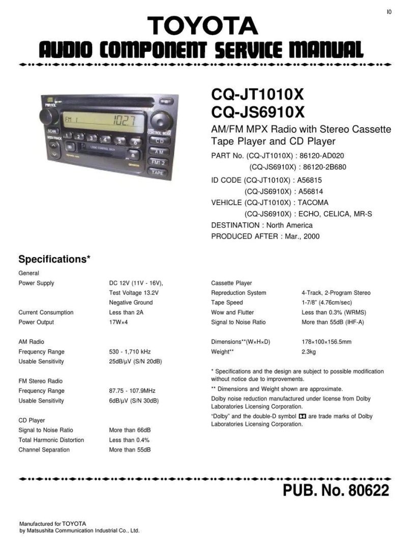 Toyota Audio component service manual
