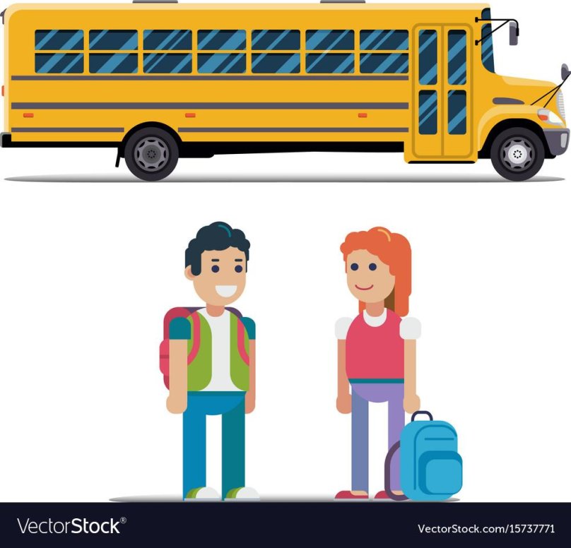 Дети садятся в автобус вектор