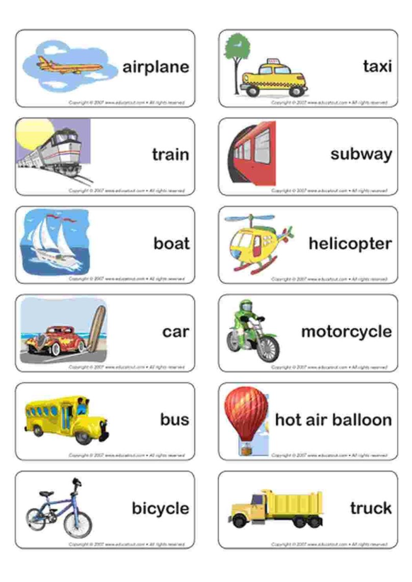 Карточки транспорт на английском