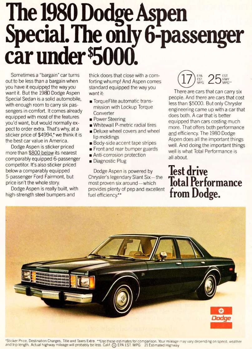 Dodge Aspen sedan 1980