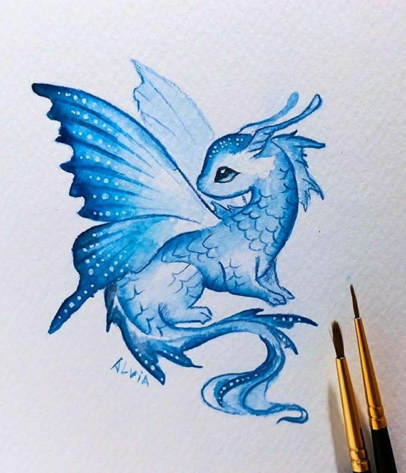Дракон акварелью Alvia Alcedo