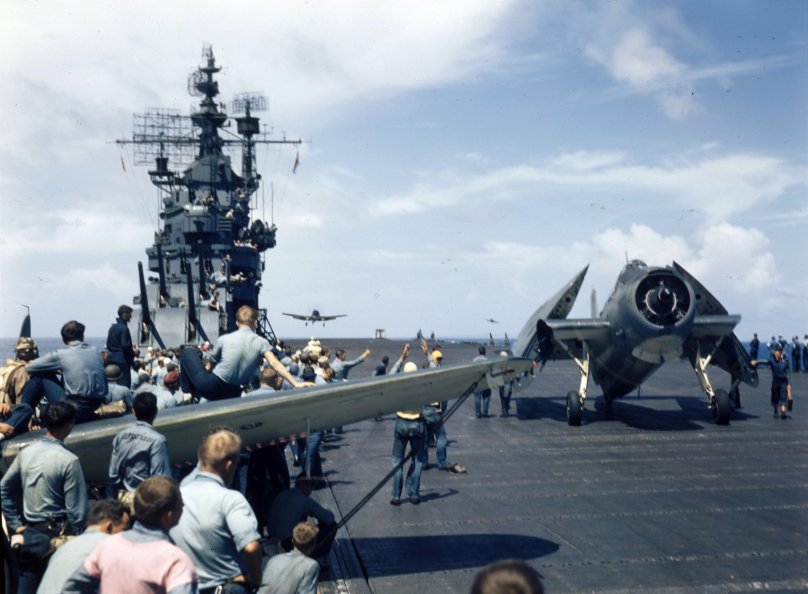 USS Lexington (CV-16) on Deck Squadron Signal