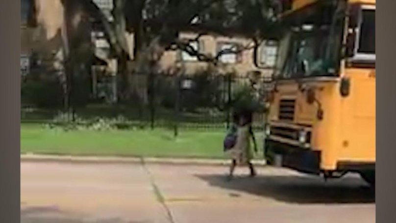 Mother boy School Bus