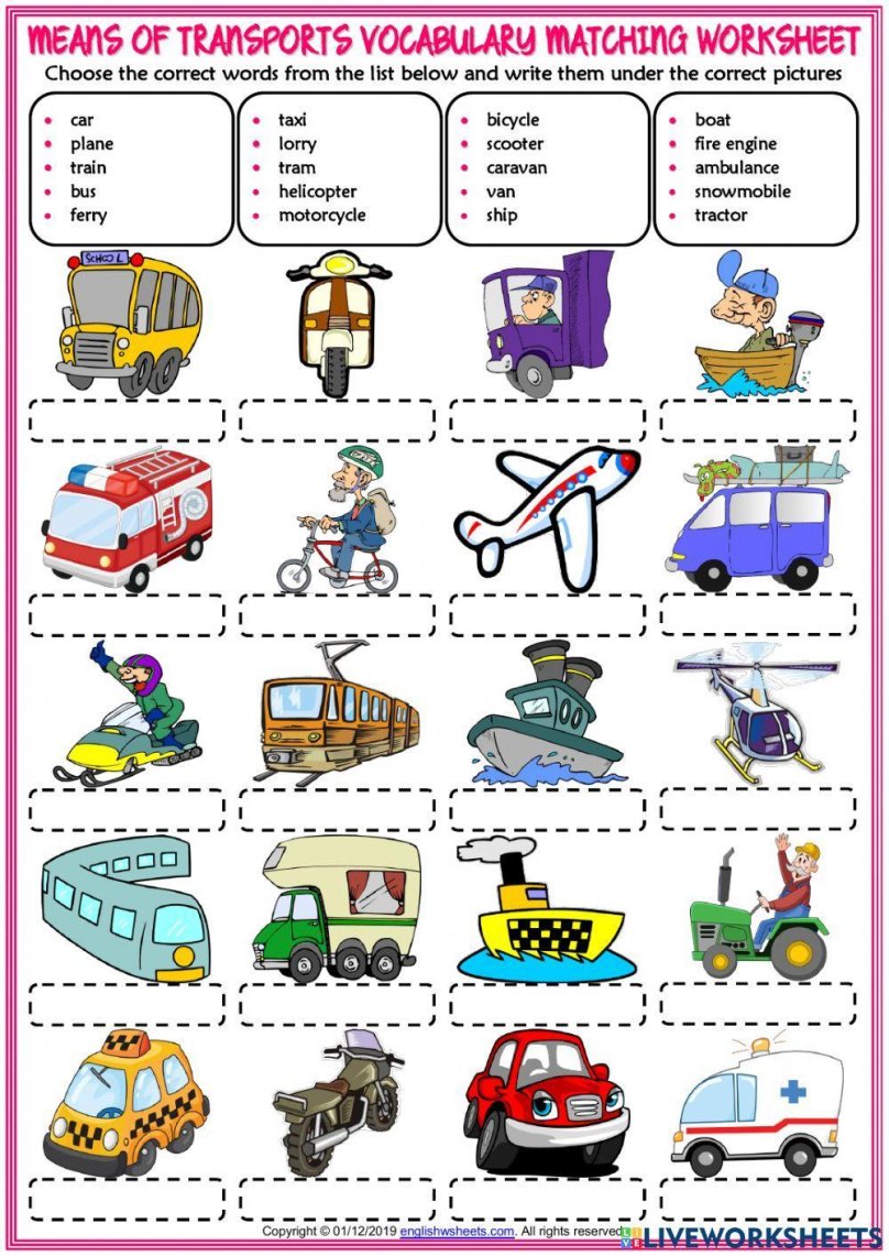 Транспорт на английском задания