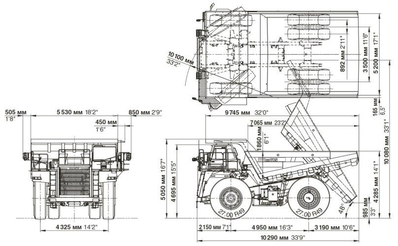 Габариты Komatsu hd785-7