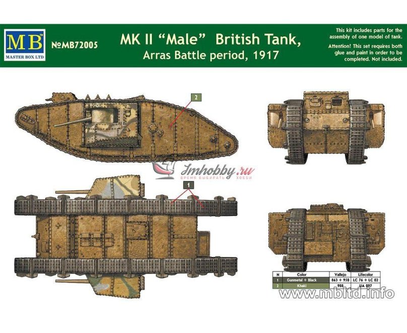 Mb72005 британский танк MKII самец битва Аррас период 1917 года Master Box MB 1/72