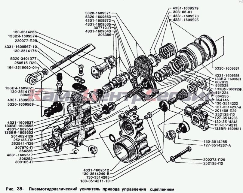 Схема привода сцепления ЗИЛ 5301