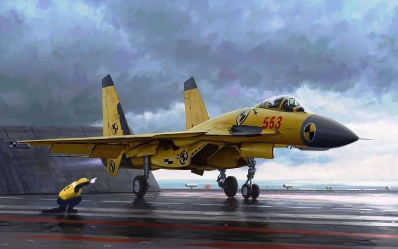 01670 Трубач 1/72 китайский палубный истребитель j-15 со взлетным столом