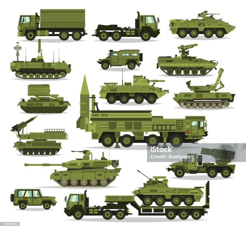 Silhouettes of military equipment