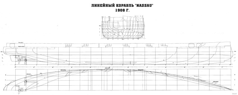 Теоретический чертеж корабля бисмарк