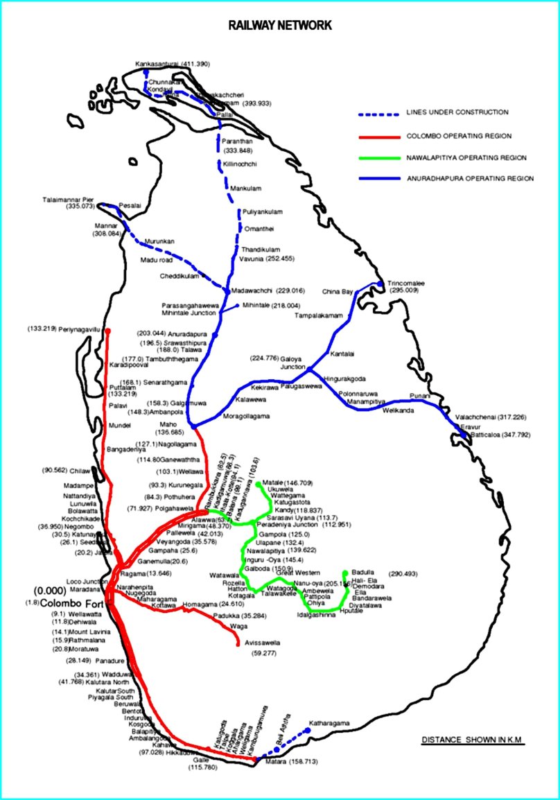 Карта железных дорог Шри Ланка