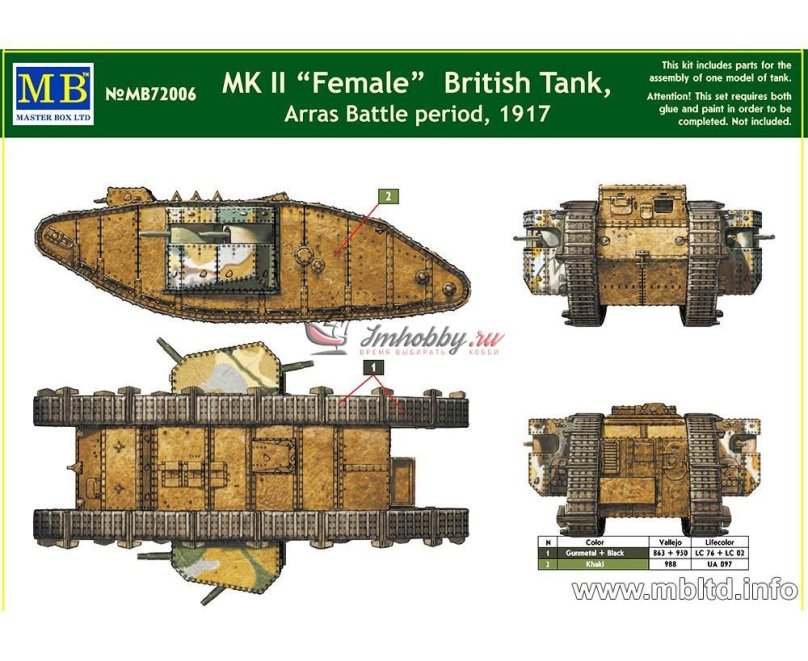 Mb72005 британский танк MKII самец битва Аррас период 1917 года Master Box MB 1/72