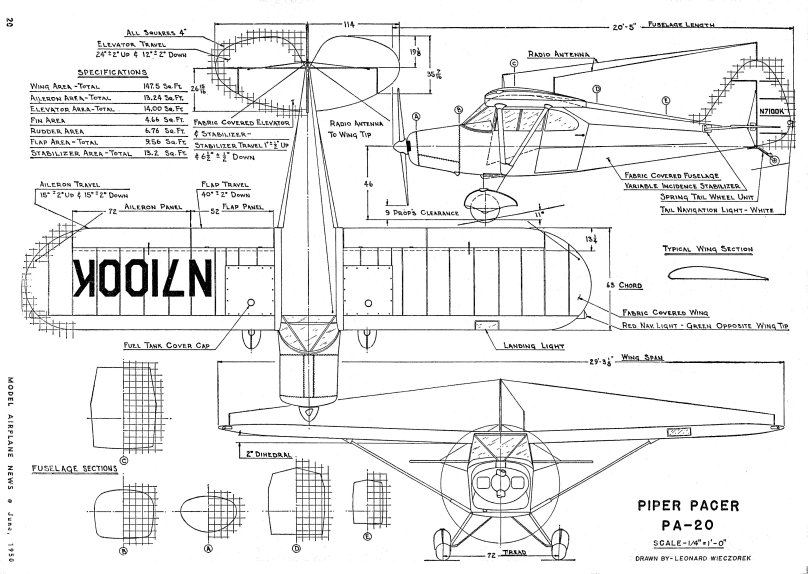 Piper j3 Cub чертежи